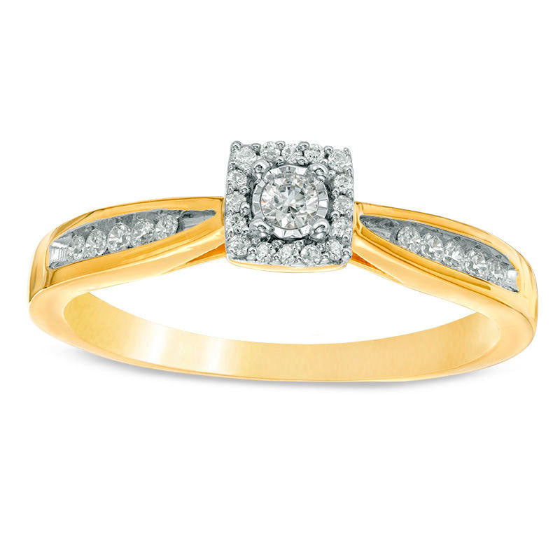 Image of ID 1 017 CT TW Natural Diamond Square Frame Promise Ring in Solid 10K Yellow Gold