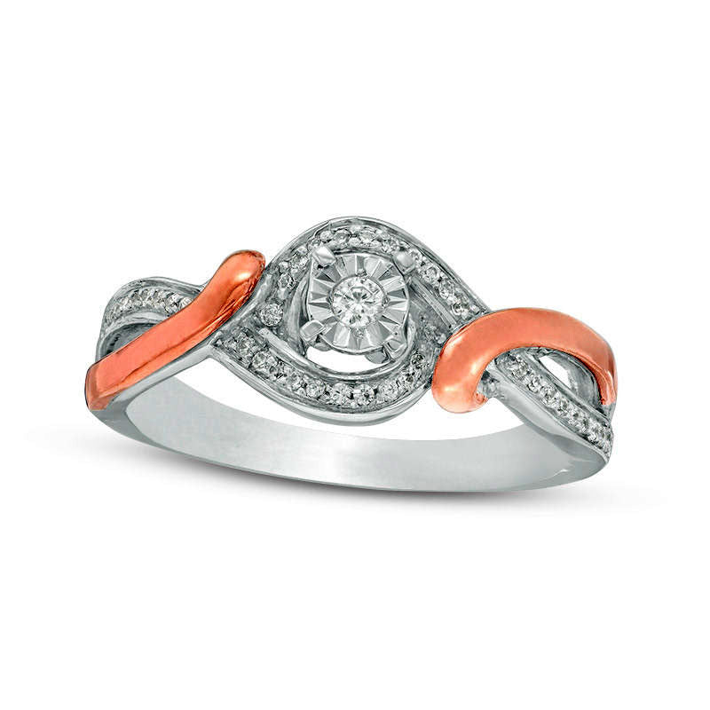 Image of ID 1 017 CT TW Natural Diamond Swirl Bypass Frame Promise Ring in Sterling Silver and Solid 10K Rose Gold