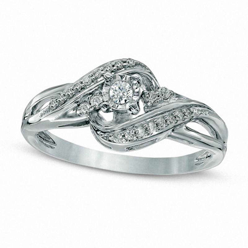 Image of ID 1 017 CT TW Natural Diamond Swirl Bypass Promise Ring in Solid 10K White Gold