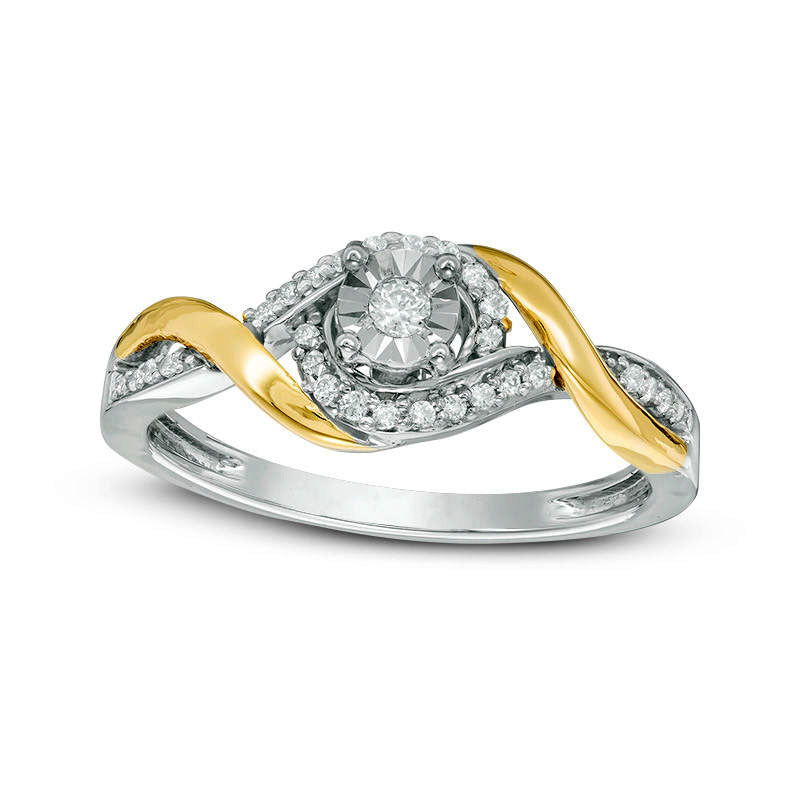 Image of ID 1 017 CT TW Natural Diamond Swirl Frame Bypass Promise Ring in Sterling Silver and Solid 10K Yellow Gold