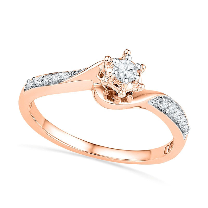 Image of ID 1 017 CT TW Natural Diamond Swirl Frame Promise Ring in Solid 10K Rose Gold