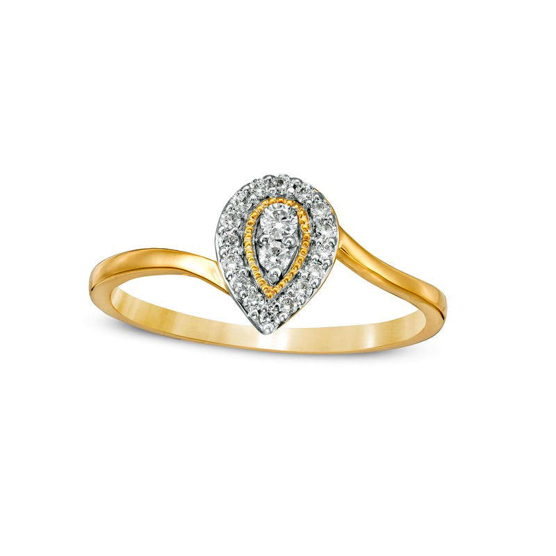Image of ID 1 017 CT TW Natural Diamond Teardrop Frame Promise Ring in Solid 10K Yellow Gold