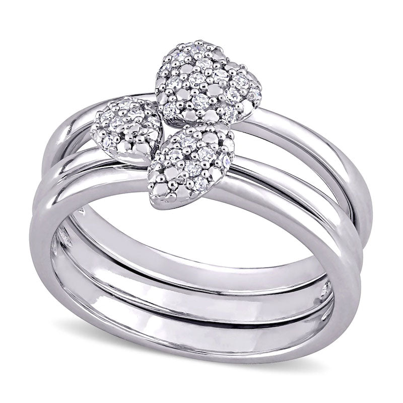 Image of ID 1 017 CT TW Natural Diamond Three Piece Stackable Ring Set in Sterling Silver