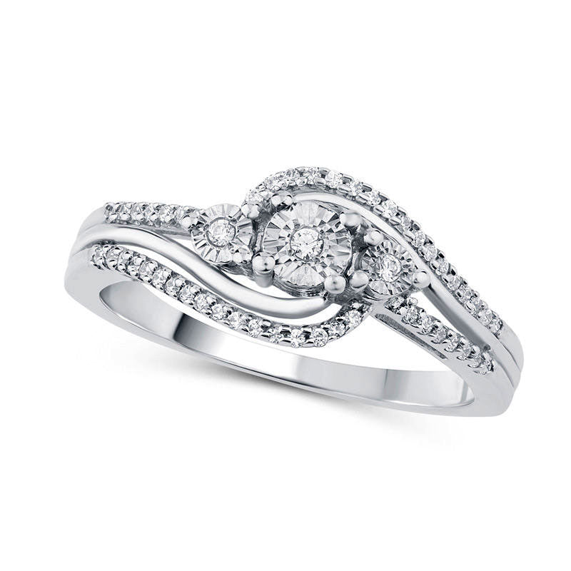 Image of ID 1 017 CT TW Natural Diamond Three Stone Swirl Bypass Ring in Solid 10K White Gold