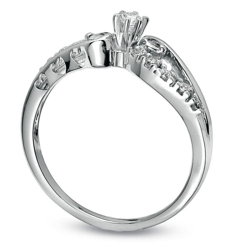 Image of ID 1 017 CT TW Natural Diamond Three Stone Twine Promise Ring in Solid 10K White Gold