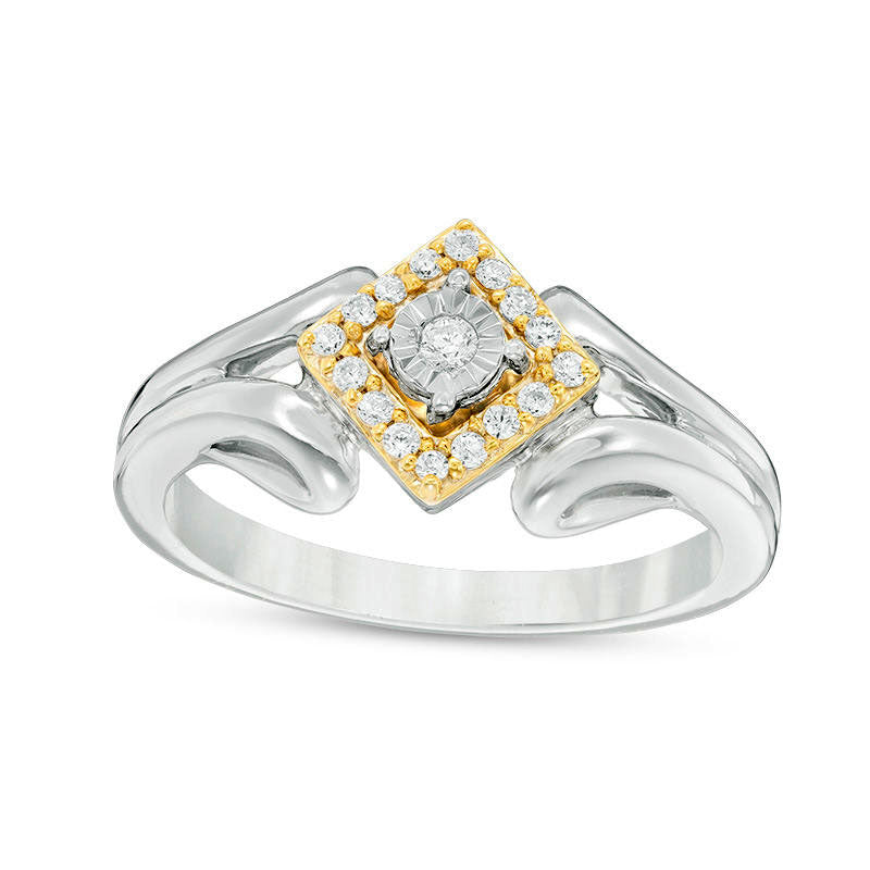 Image of ID 1 017 CT TW Natural Diamond Tilted Square Frame Promise Ring in Sterling Silver and Solid 10K Yellow Gold