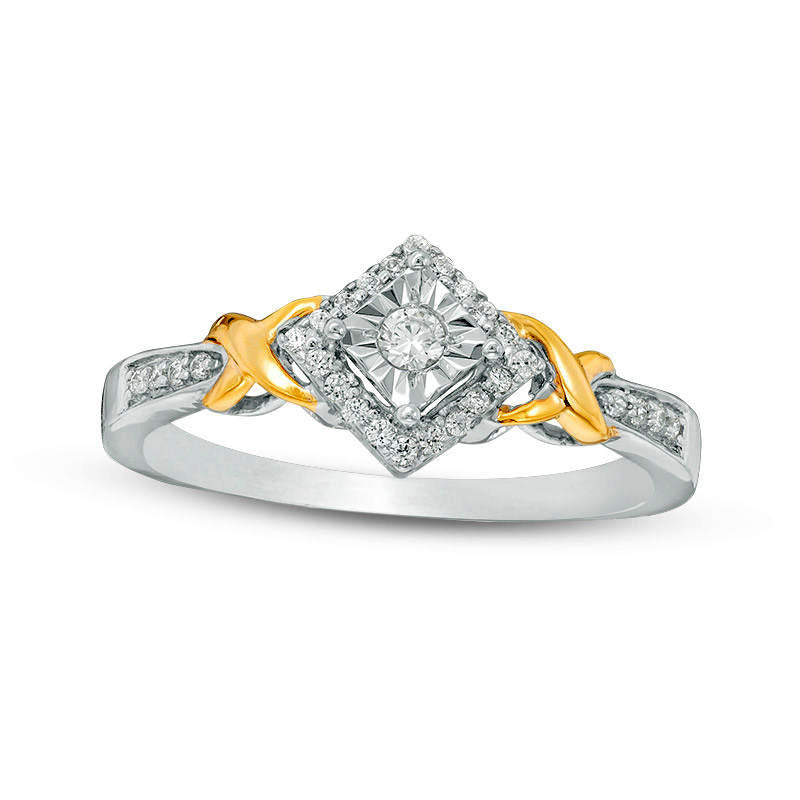 Image of ID 1 017 CT TW Natural Diamond Tilted Square Frame X Sides Promise Ring in Solid 10K Two-Tone Gold