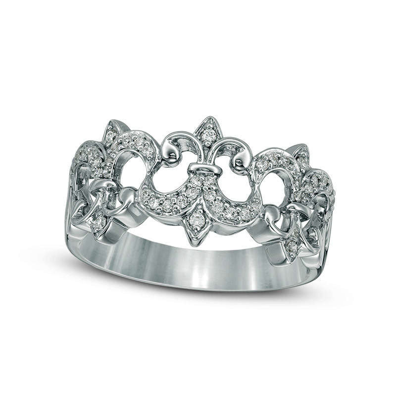 Image of ID 1 017 CT TW Natural Diamond Triple Fleur-de-Lis Ring in Sterling Silver