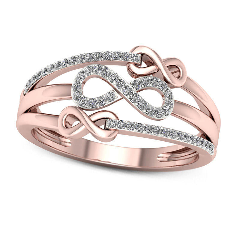 Image of ID 1 017 CT TW Natural Diamond Triple Infinity Multi-Row Ring in Solid 10K Rose Gold