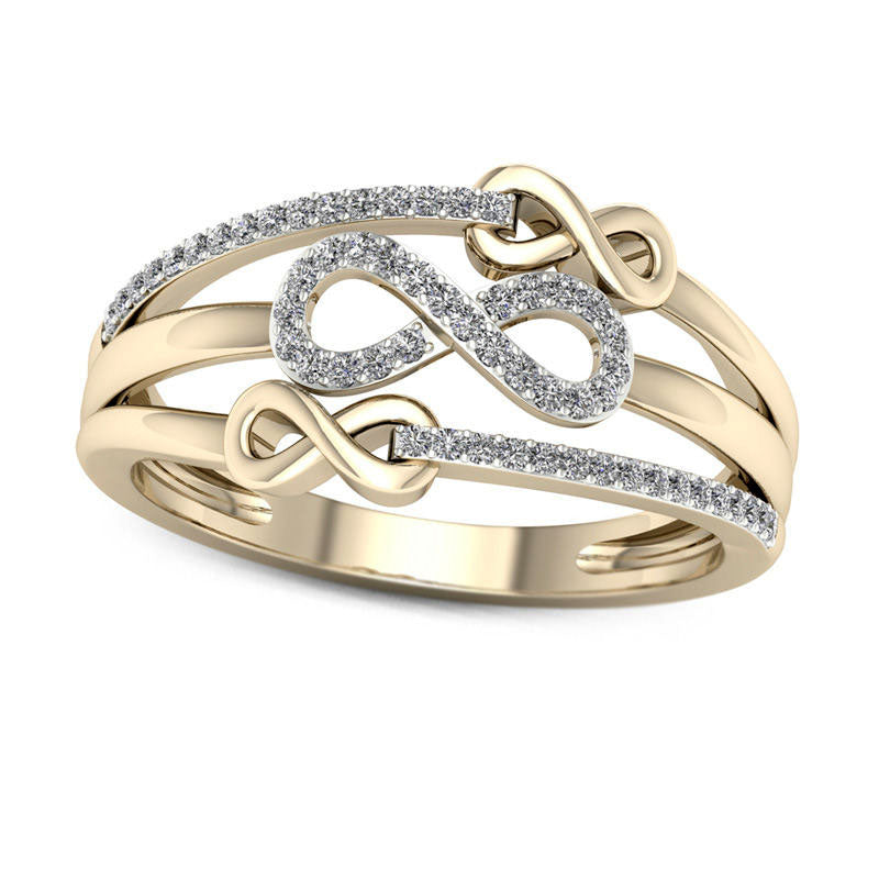 Image of ID 1 017 CT TW Natural Diamond Triple Infinity Multi-Row Ring in Solid 10K Yellow Gold