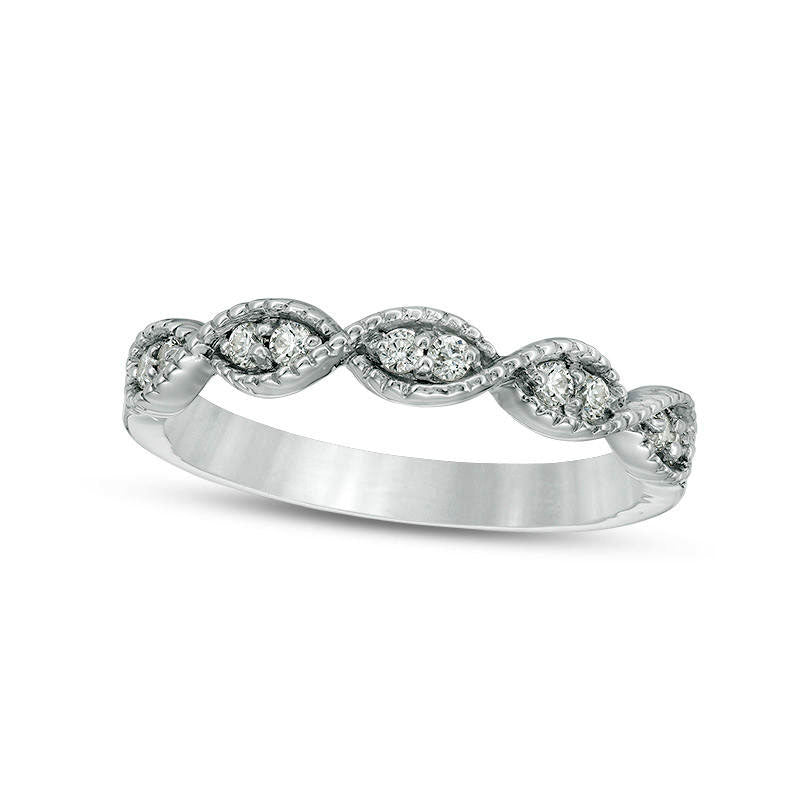 Image of ID 1 017 CT TW Natural Diamond Twist Antique Vintage-Style Stackable Band in Solid 10K White Gold