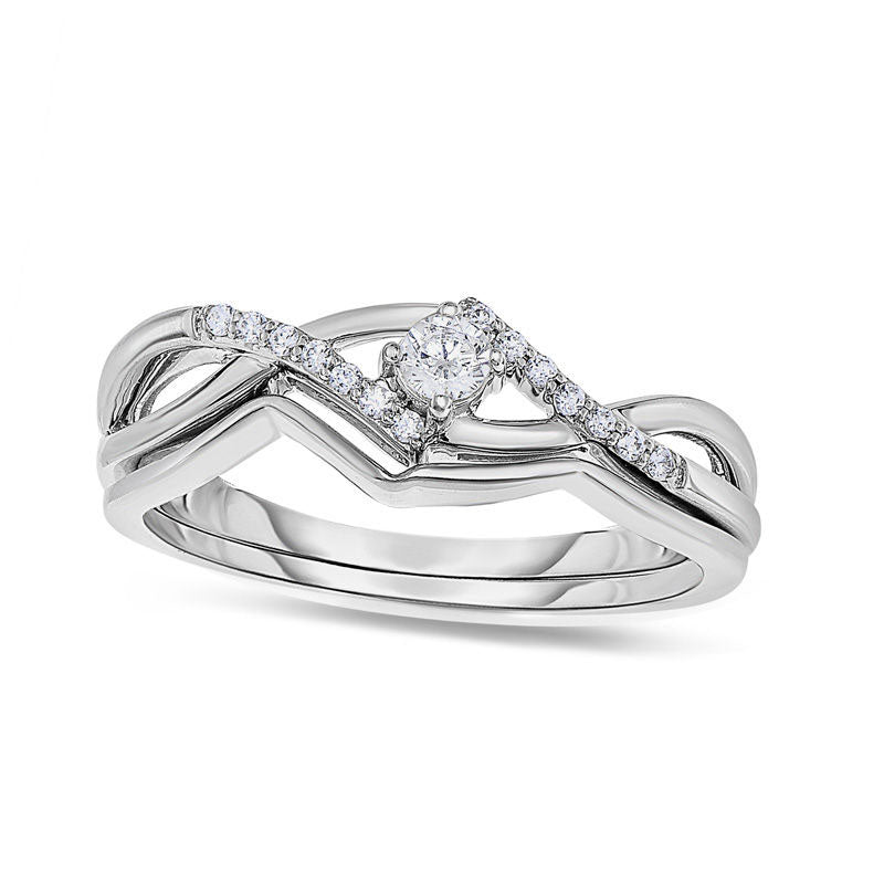 Image of ID 1 017 CT TW Natural Diamond Twist Bridal Engagement Ring Set in Solid 10K White Gold