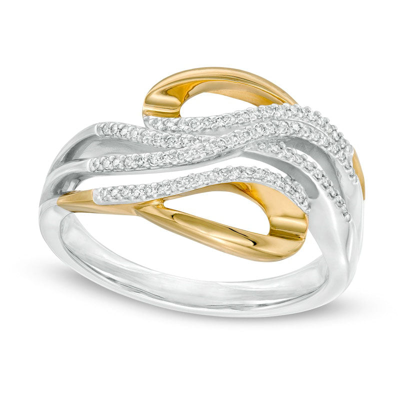 Image of ID 1 017 CT TW Natural Diamond Wave Looped Ring in Sterling Silver and Solid 10K Yellow Gold