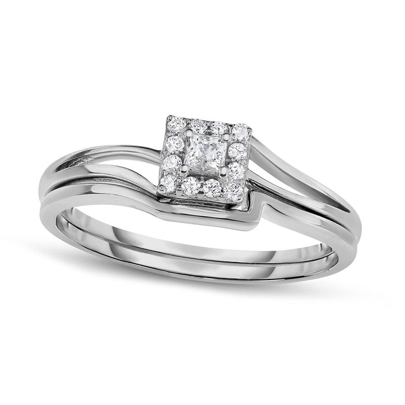 Image of ID 1 017 CT TW Princess-Cut Natural Diamond Frame Promise Ring Set in Solid 10K White Gold