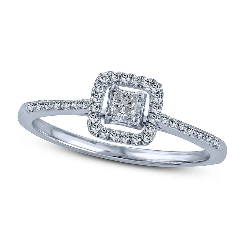 Image of ID 1 017 CT TW Princess-Cut Natural Diamond Frame Promise Ring in Solid 10K White Gold