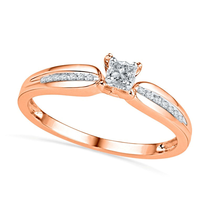 Image of ID 1 017 CT TW Princess-Cut Natural Diamond Promise Ring in Solid 10K Rose Gold
