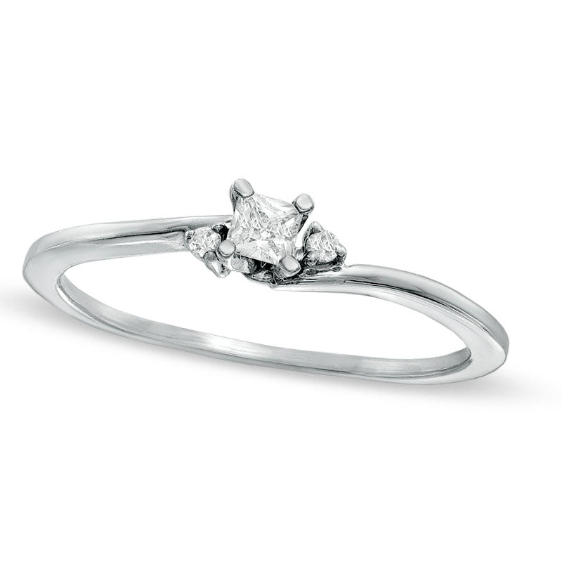 Image of ID 1 017 CT TW Princess-Cut Natural Diamond Three Stone Promise Ring in Solid 10K White Gold