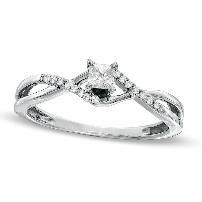 Image of ID 1 017 CT TW Princess-Cut Natural Diamond Twine Shank Promise Ring in Solid 10K White Gold