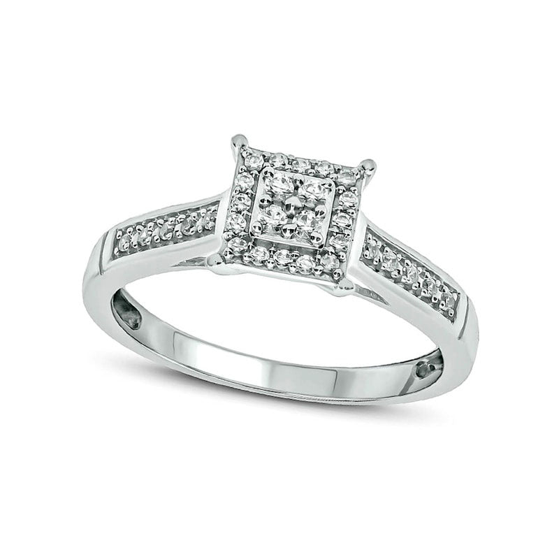 Image of ID 1 017 CT TW Quad Natural Diamond Square Frame Promise Ring in Sterling Silver
