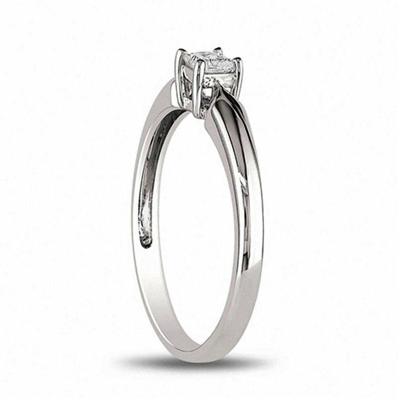 Image of ID 1 020 CT Princess-Cut Natural Clarity Enhanced Diamond Solitaire Promise Ring in Solid 10K White Gold