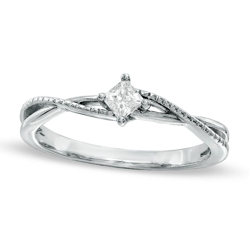 Image of ID 1 020 CT Princess-Cut Natural Diamond Twine Promise Ring in Solid 10K White Gold