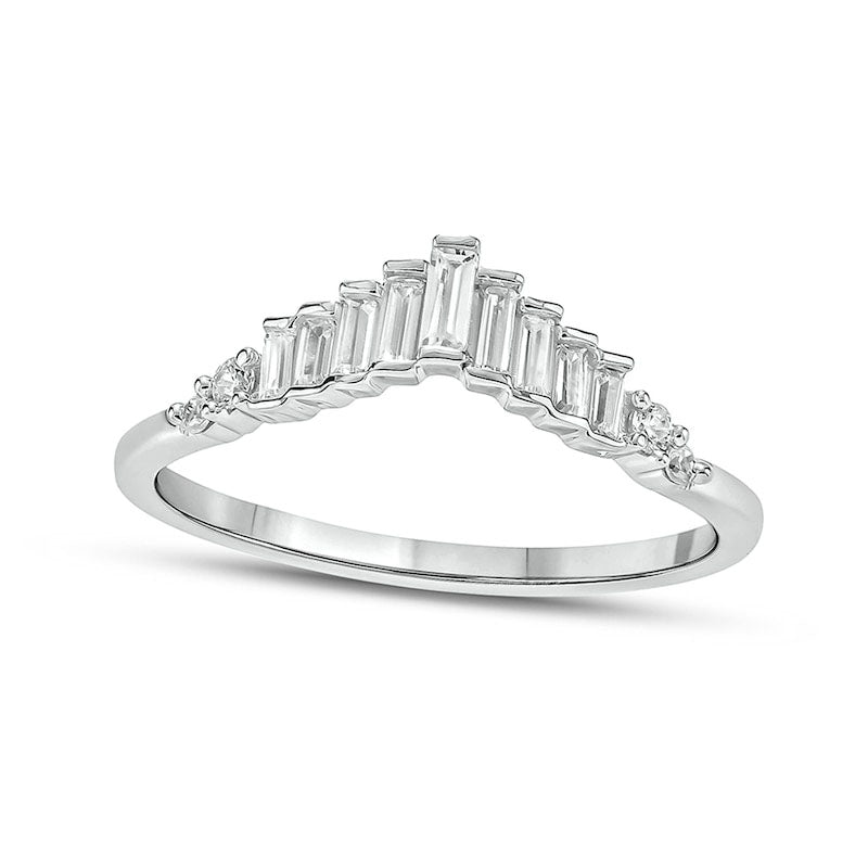 Image of ID 1 020 CT TW Baguette and Round Natural Diamond Chevron Ring in Solid 10K White Gold