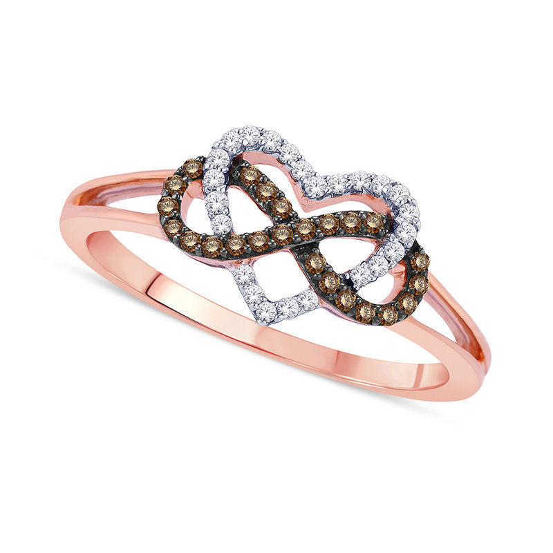 Image of ID 1 020 CT TW Champagne and White Natural Diamond Infinity Heart Ring in Solid 10K Rose Gold
