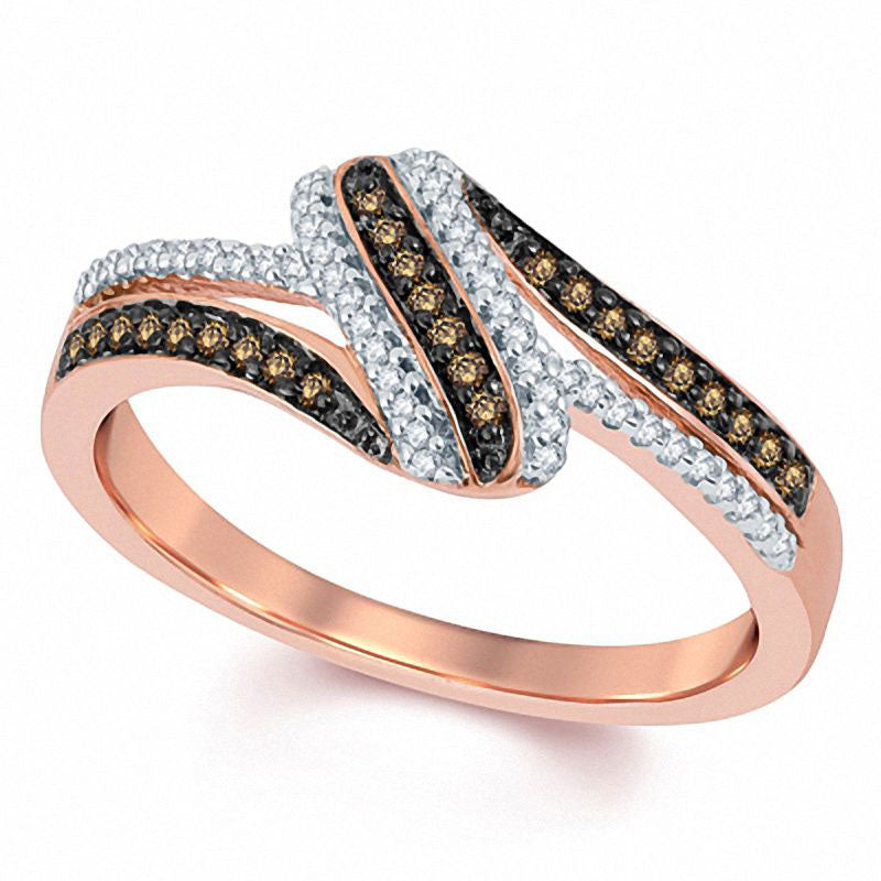 Image of ID 1 020 CT TW Champagne and White Natural Diamond Knot Ring in Solid 10K Rose Gold
