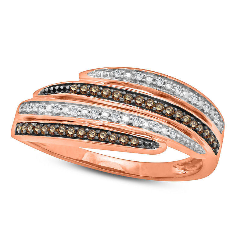 Image of ID 1 020 CT TW Champagne and White Natural Diamond Multi-Row Wrap Ring in Solid 10K Rose Gold