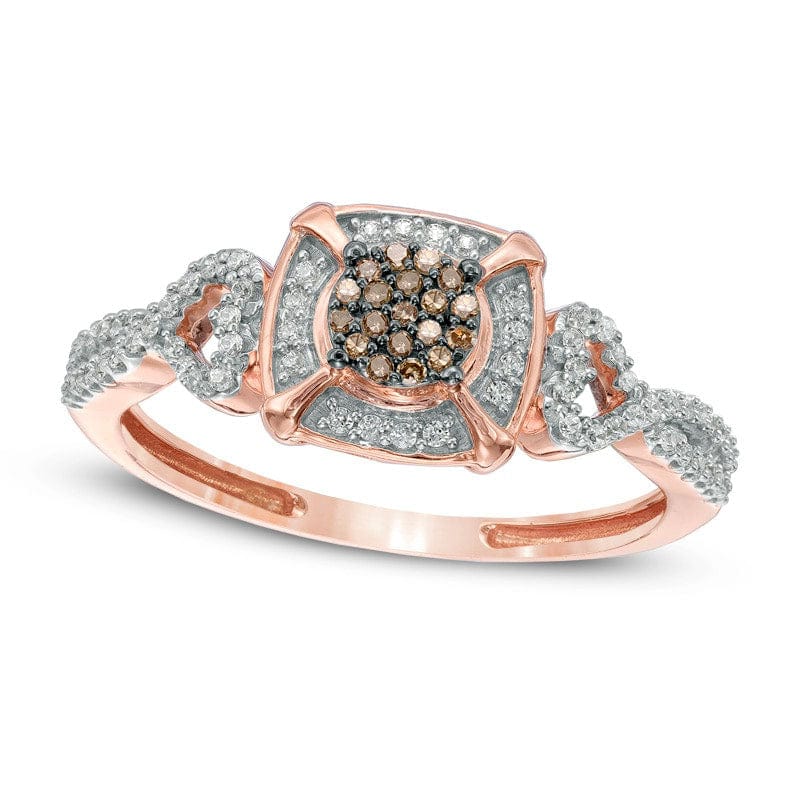 Image of ID 1 020 CT TW Composite Champagne and White Natural Diamond Frame Promise Ring in Solid 10K Rose Gold