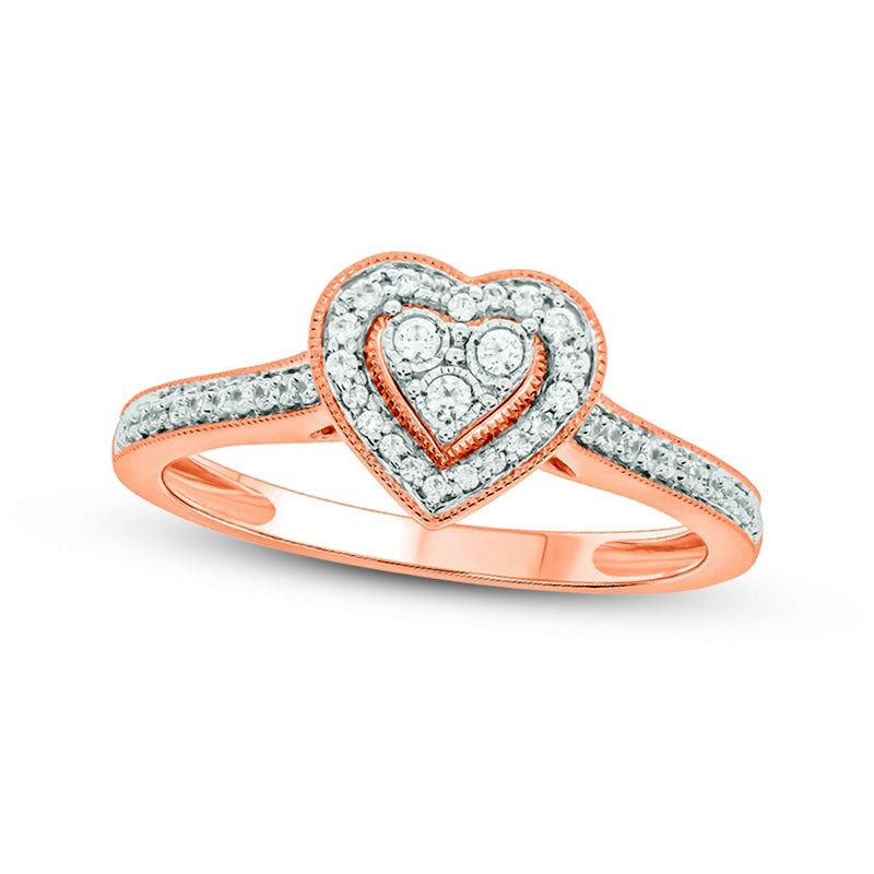 Image of ID 1 020 CT TW Composite Heart Natural Diamond Frame Promise Ring in Solid 10K Rose Gold