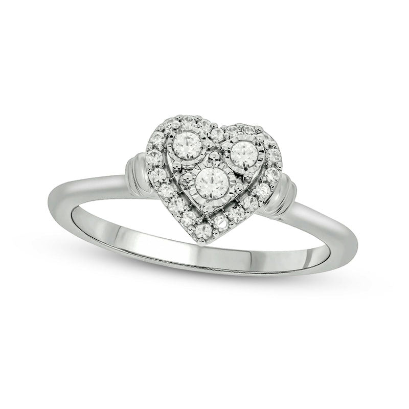 Image of ID 1 020 CT TW Composite Heart Natural Diamond Frame Promise Ring in Solid 10K White Gold
