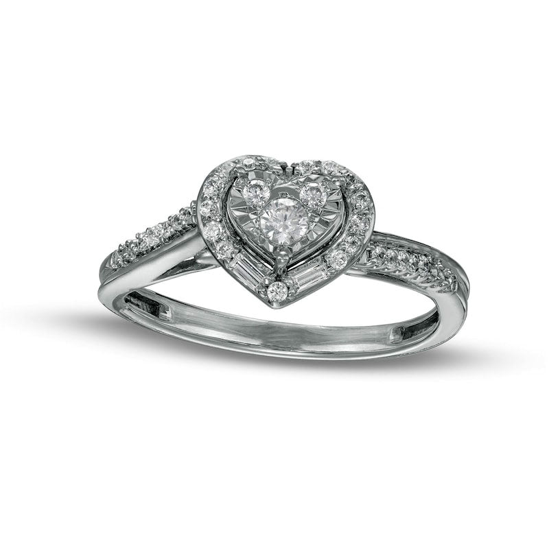 Image of ID 1 020 CT TW Composite Heart Natural Diamond Frame Ring in Solid 10K White Gold
