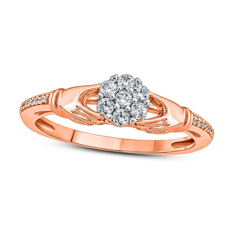 Image of ID 1 020 CT TW Composite Natural Diamond Claddagh Promise Ring in Solid 10K Rose Gold