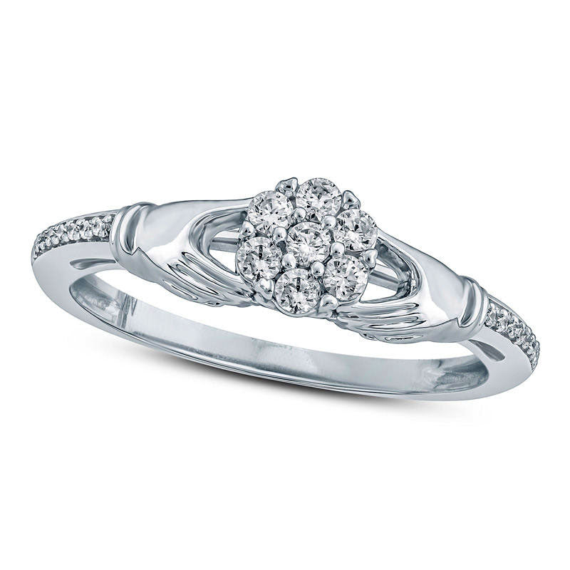 Image of ID 1 020 CT TW Composite Natural Diamond Claddagh Promise Ring in Solid 10K White Gold