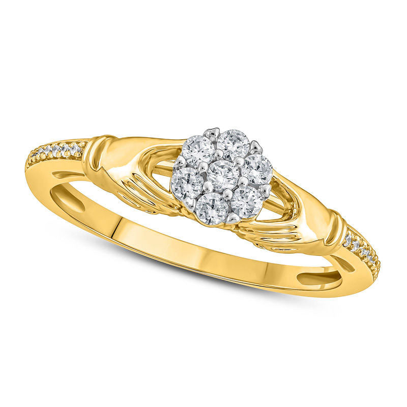 Image of ID 1 020 CT TW Composite Natural Diamond Claddagh Promise Ring in Solid 10K Yellow Gold