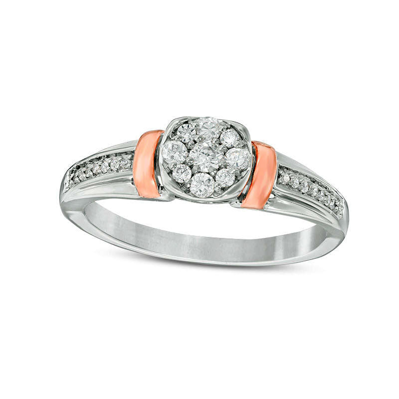 Image of ID 1 020 CT TW Composite Natural Diamond Collar Promise Ring in Sterling Silver and Solid 10K Rose Gold