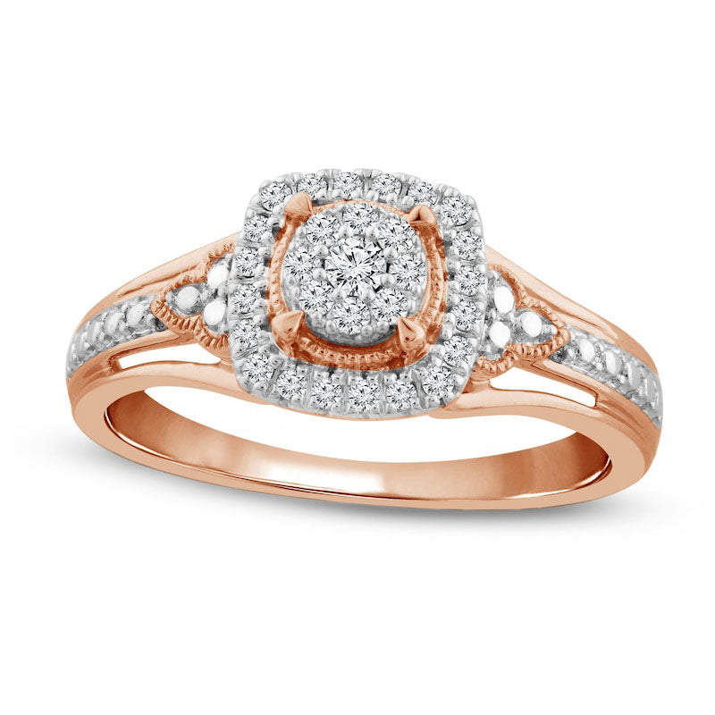 Image of ID 1 020 CT TW Composite Natural Diamond Cushion Frame Antique Vintage-Style Promise Ring in Solid 10K Rose Gold