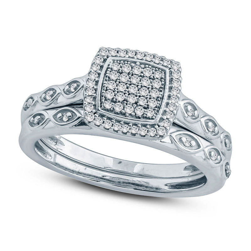 Image of ID 1 020 CT TW Composite Natural Diamond Cushion Frame Bridal Engagement Ring Set in Sterling Silver