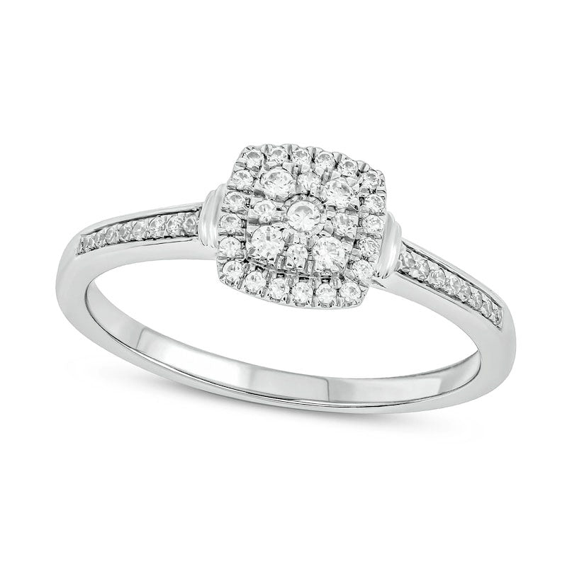 Image of ID 1 020 CT TW Composite Natural Diamond Cushion-Shape Frame Promise Ring in Solid 10K White Gold
