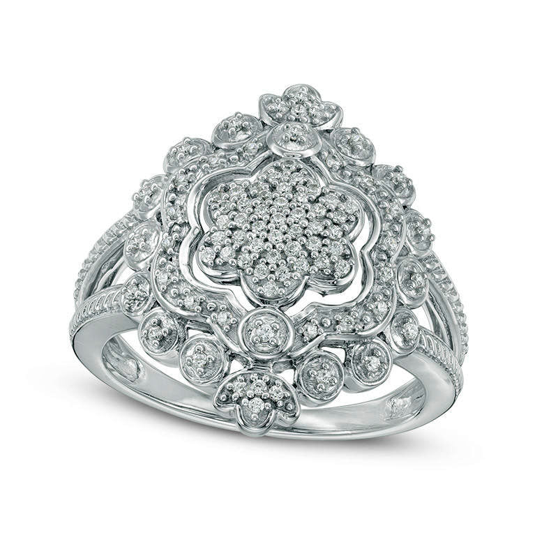 Image of ID 1 020 CT TW Composite Natural Diamond Flower Frame Ring in Sterling Silver