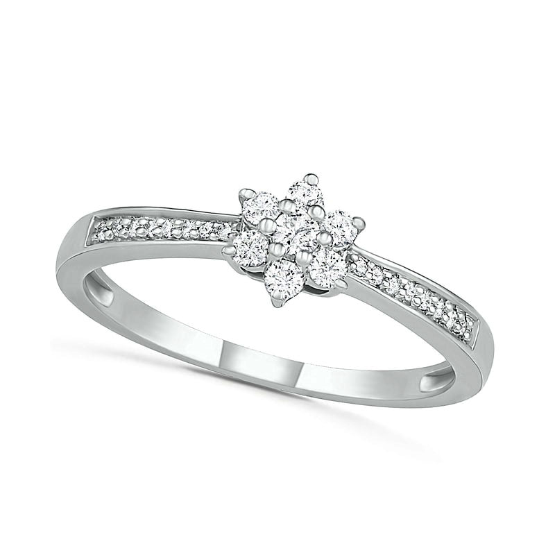 Image of ID 1 020 CT TW Composite Natural Diamond Flower Promise Ring in Solid 10K White Gold