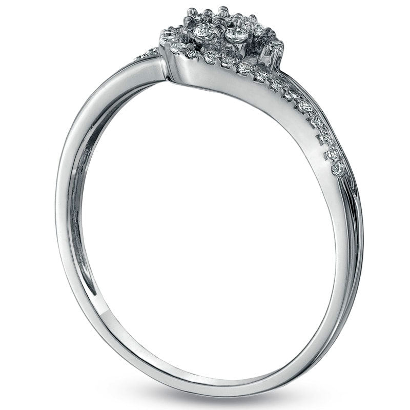 Image of ID 1 020 CT TW Composite Natural Diamond Flower Ring in Solid 10K White Gold