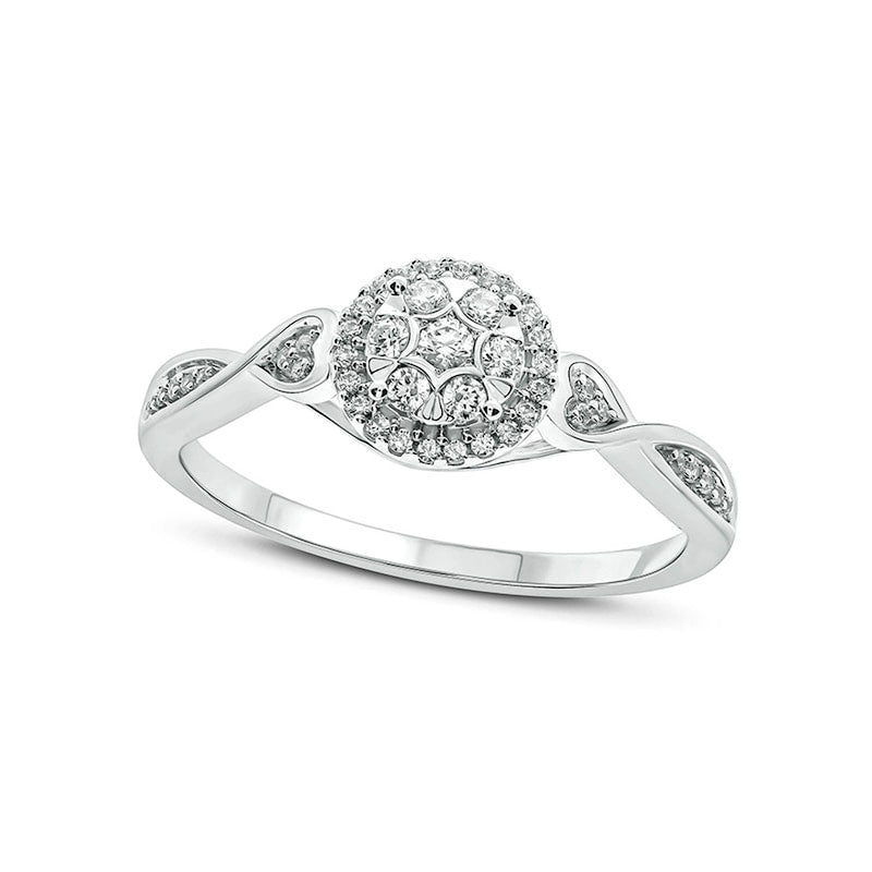 Image of ID 1 020 CT TW Composite Natural Diamond Frame Heart Sides Promise Ring in Sterling Silver