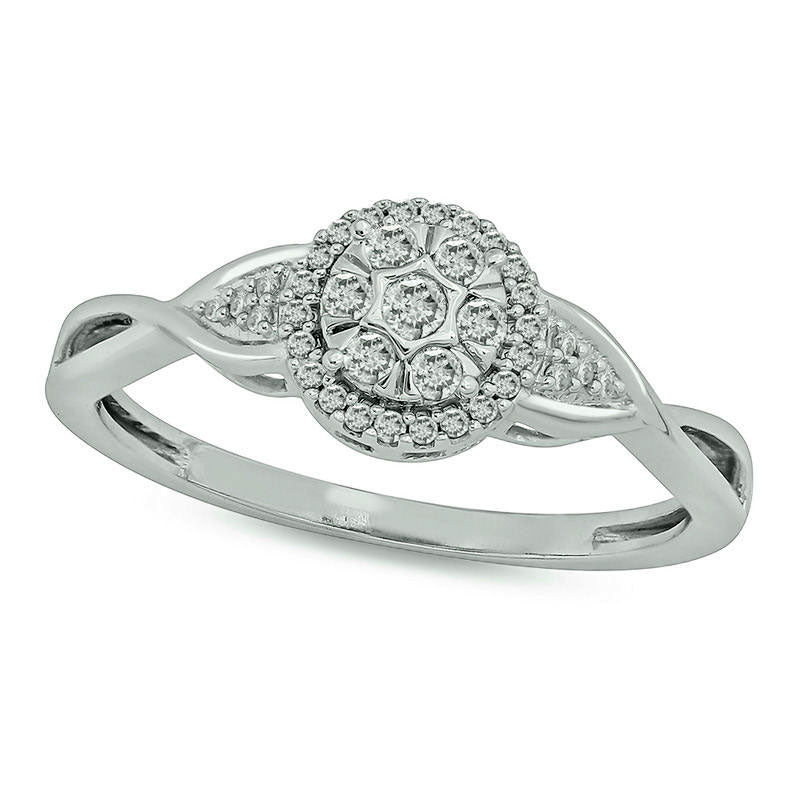 Image of ID 1 020 CT TW Composite Natural Diamond Frame Twist Promise Ring in Sterling Silver