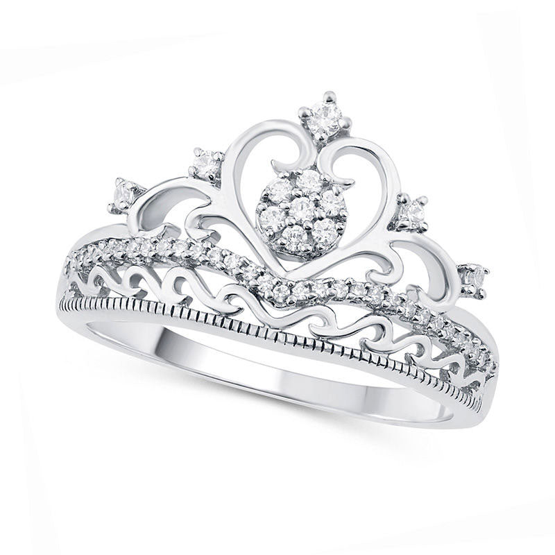 Image of ID 1 020 CT TW Composite Natural Diamond Heart Crown Ring in Solid 10K White Gold