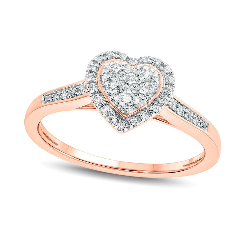 Image of ID 1 020 CT TW Composite Natural Diamond Heart-Shape Frame Promise Ring in Solid 10K Rose Gold