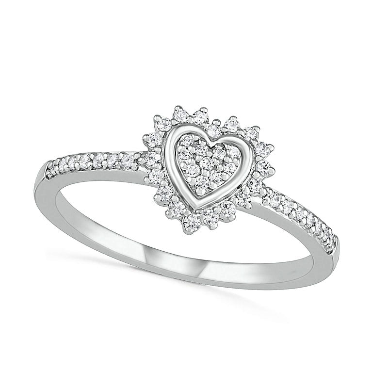 Image of ID 1 020 CT TW Composite Natural Diamond Heart-Shaped Frame Sunburst Ring in Sterling Silver