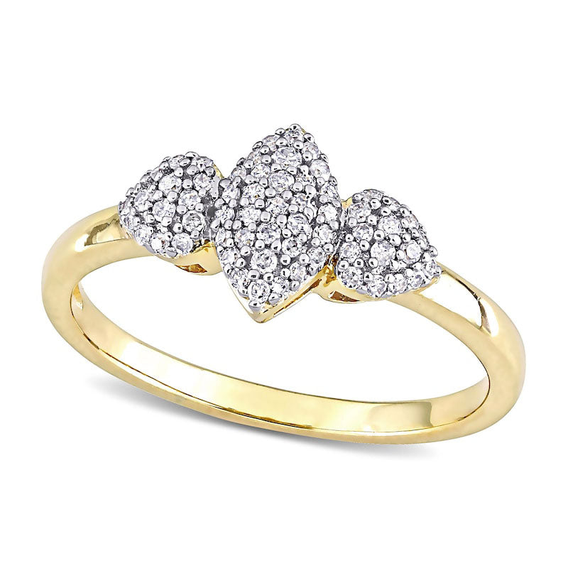 Image of ID 1 020 CT TW Composite Natural Diamond Marquise Three Stone Promise Ring in Sterling Silver with Yellow Rhodium