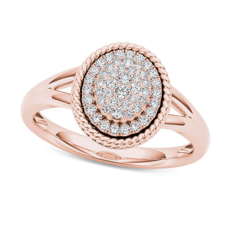 Image of ID 1 020 CT TW Composite Natural Diamond Rope Frame Split Shank Ring in Solid 10K Rose Gold